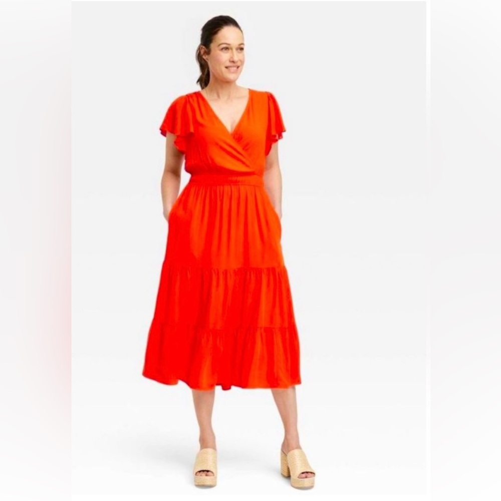 Knox Rose Women’s flutter short sleeve, faux wrap dress 100% Rayon